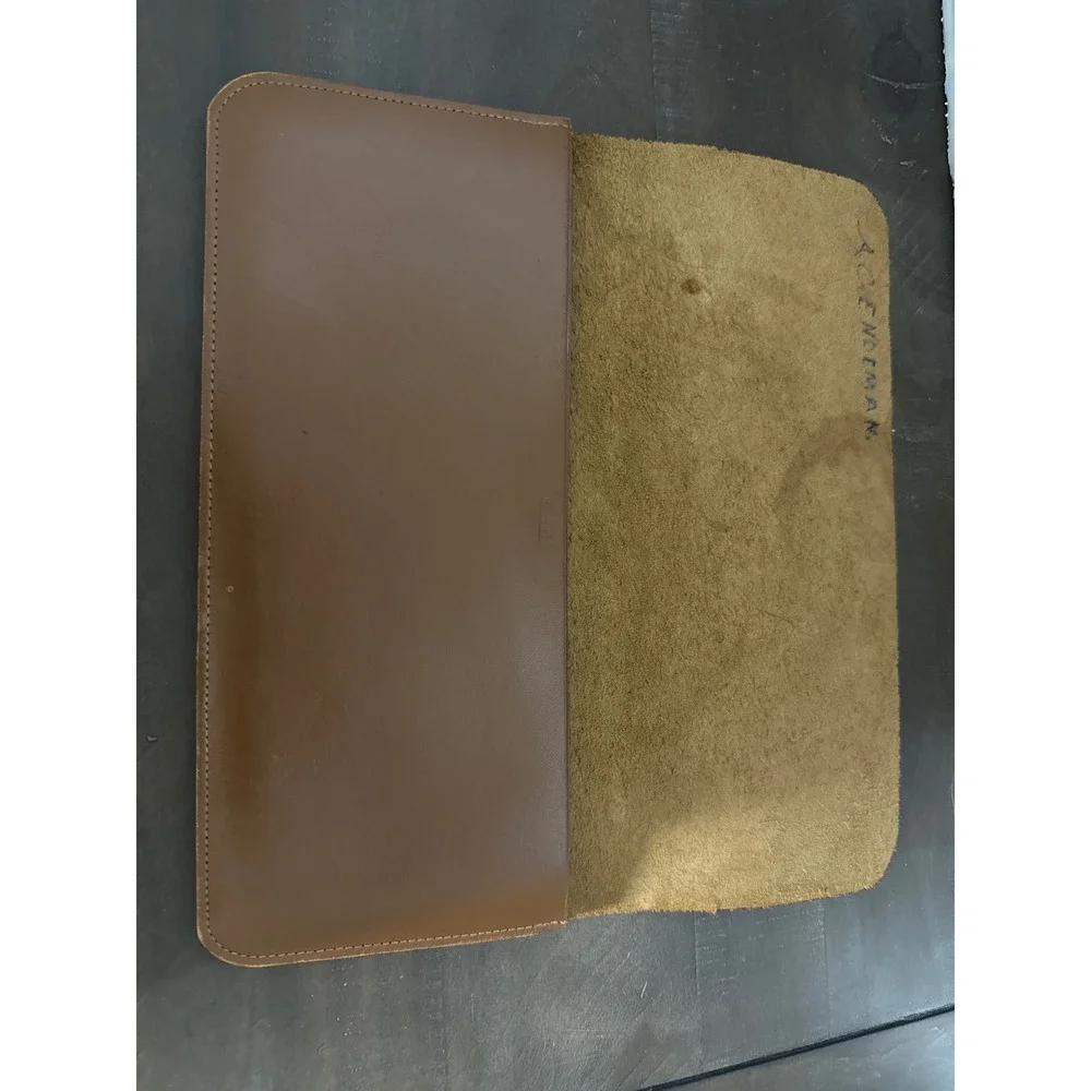 Vintage Tan Genuine Cowhide Leather Accordion Clutch Document Wallet 10 Inch